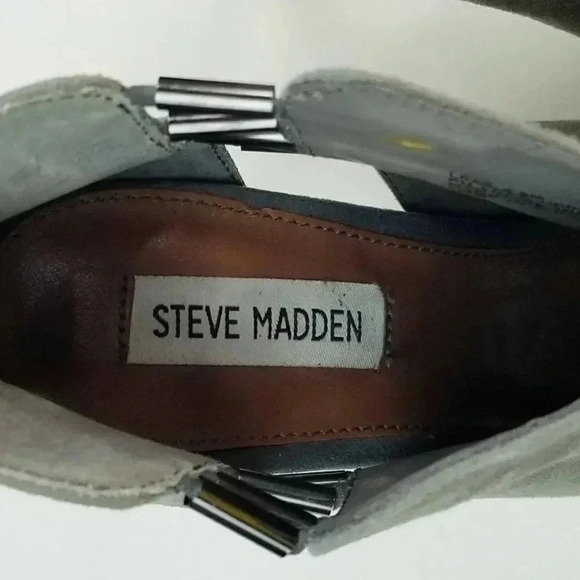 Steve Madden 8.5M Lola Gray Suede Back Zip Open Toe Vented Side Ankle Boots Heel - Picture 5 of 12